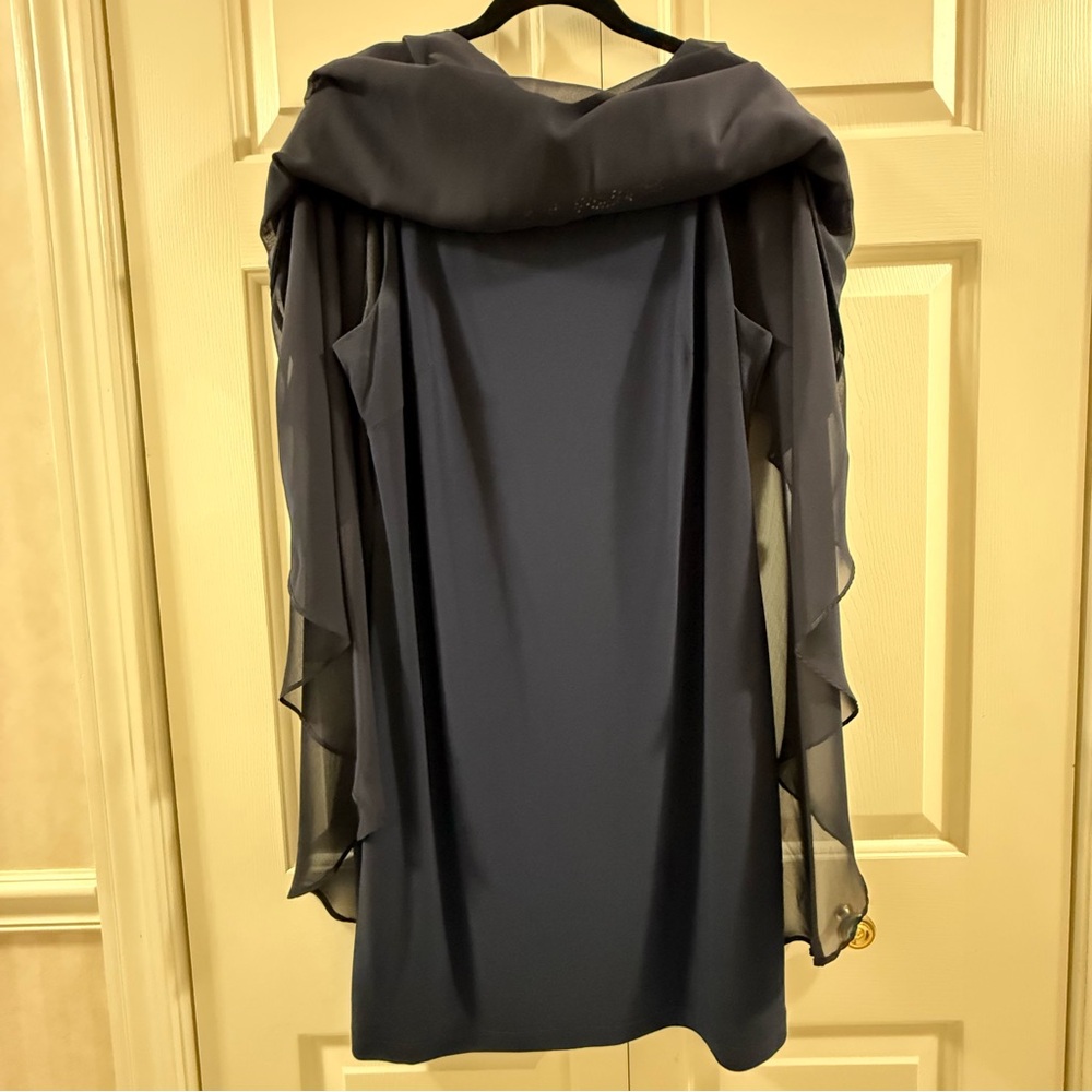 XSCAPE Navy Beaded Cape Dress 14 Wedding Guest Mother of Bride Formal - Picture 6 of 10